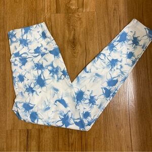 Glyder Women’s Leggings, Blue White Floral Tye-Dye - High Waist Size S, Small